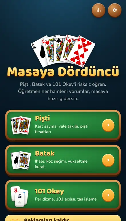 Masaya Dördüncü ana menüsü